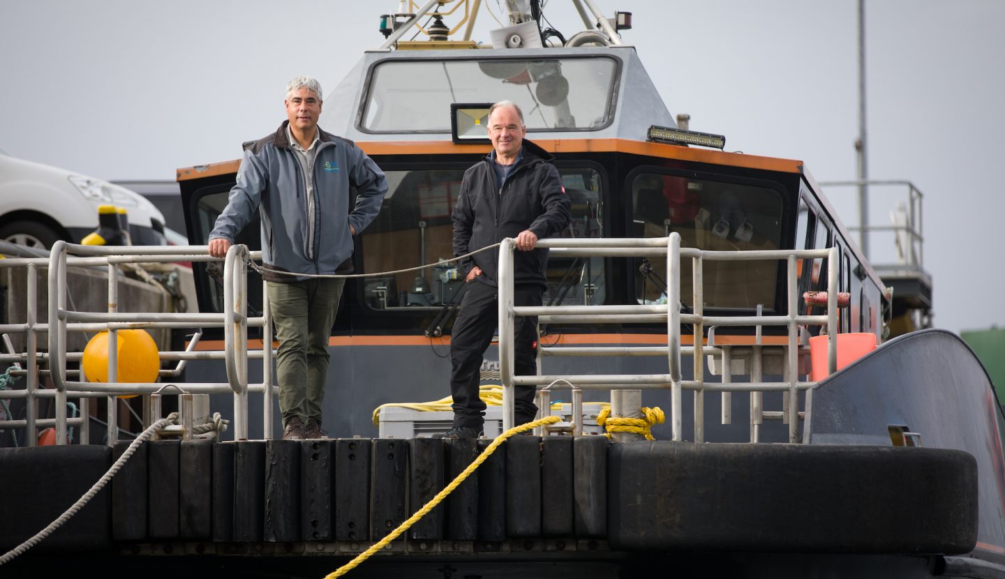 Green Marine UK expands business with acquisition of Roving Eye’s contracts, equipment & vessel (L-R) Jason Schofield, Managing Director of Green Marine and Roving Eye Enterprises Ltd owner Keith Bichan